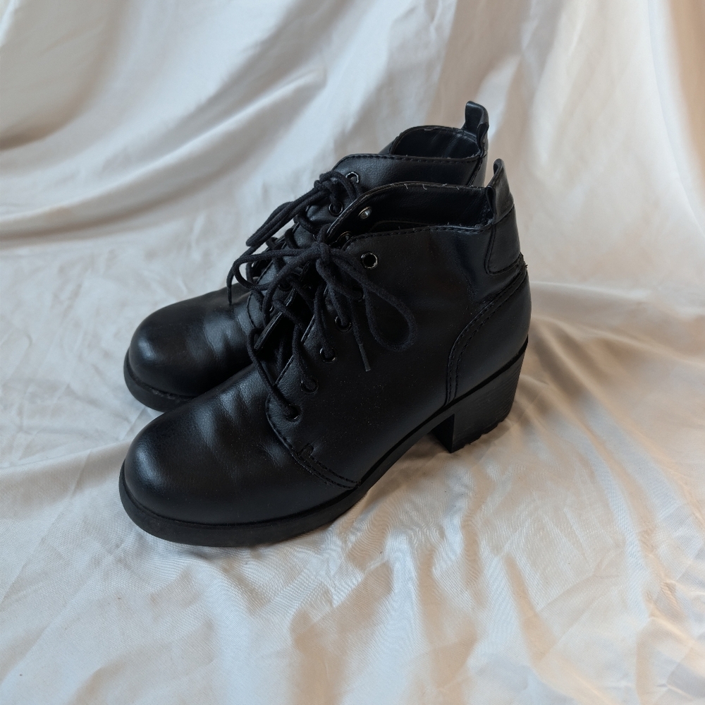 Black Lace-Up Ankle Boots Size 8